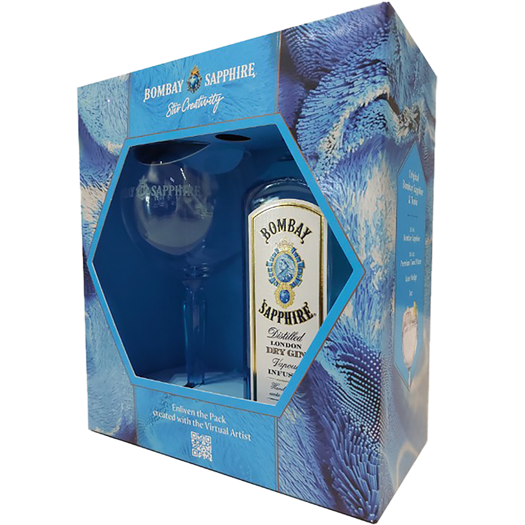 Bombay Sapphire 0,7l díszdobozban + pohár  DRS