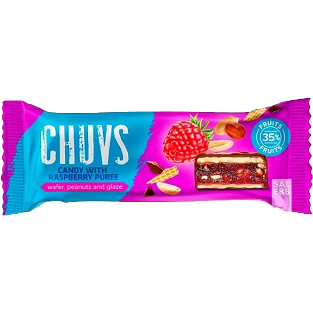 CHUVS gyümölcsszelet, pirított mogyoróval és málnával 30g CHUVS gyümölcsszelet, pirított mogyoróval és málnával 30g