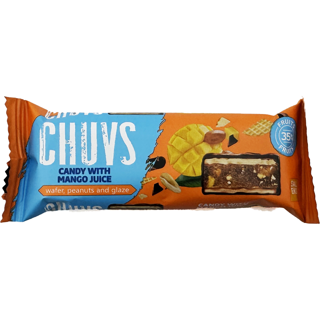 CHUVS gyümölcsszelet, pirított mogyoróval és mangóval 30g CHUVS gyümölcsszelet, pirított mogyoróval és mangóval 30g