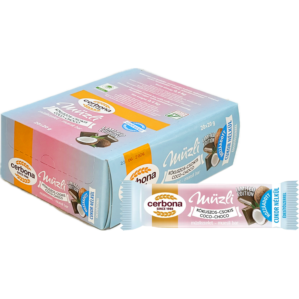 Cerbona müzliszelet kókuszos-csokis 20g Cerbona müzliszelet kókuszos-csokis 20g