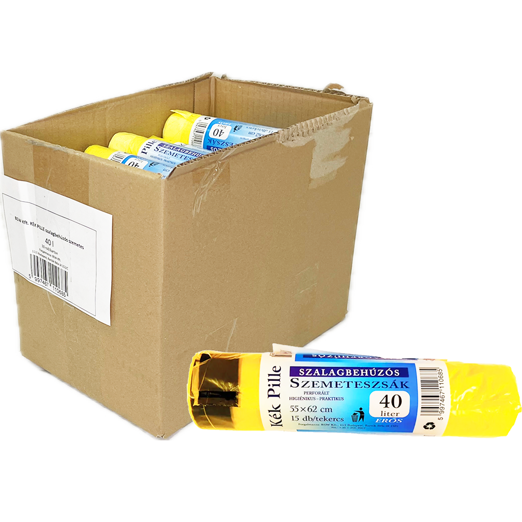 Kék Pille szalagbehúzós szemeteszsák 40l 15db-os