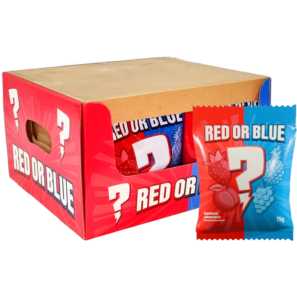 Red or Blue gyümölcsízű puhakaramella savanyú cukorbevonattal 75g Red or Blue gyümölcsízű puhakaramella savanyú cukorbevonattal 75g