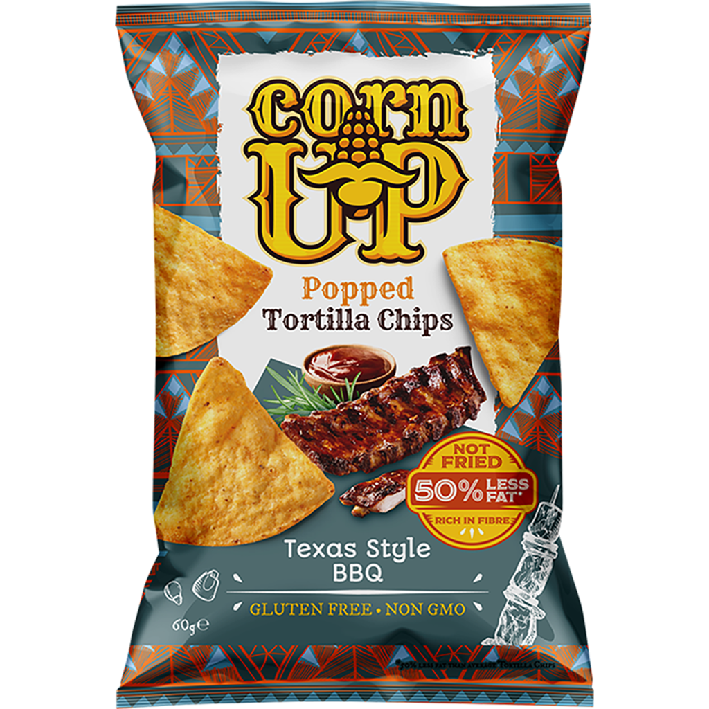 Rice Up! CornUP! Tortilla Chips, Texas Stílusú BBQ ízesítéssel, 60g